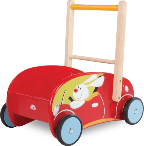 Punase auto kujuline puidust laste käimistugi