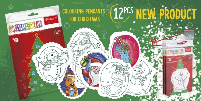 Set of 12 cardboard Christmas ornaments for coloring for kids MONUMI