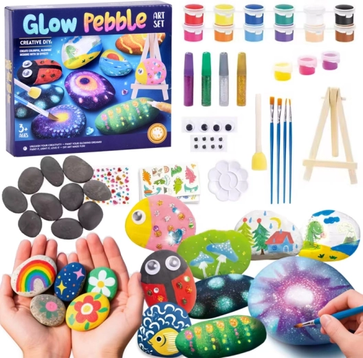 DIY Rock Painting Kit with Glow-in-the-Dark Paints and Decorations