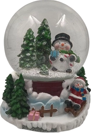 Paperweight snow globe with snowman 100 mm, playing melody