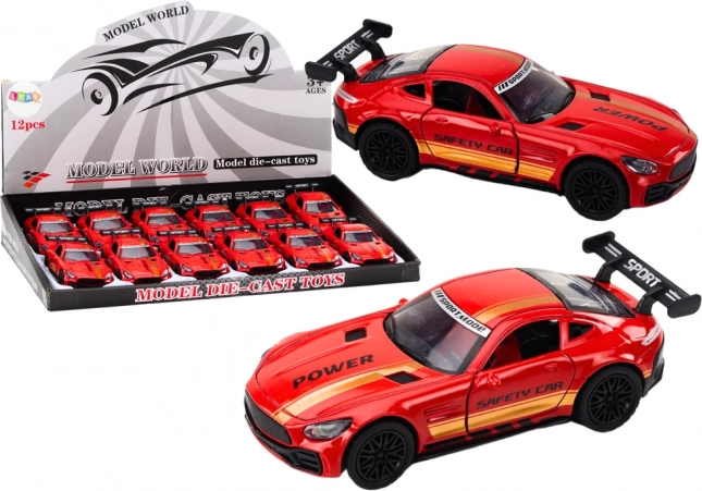 Sportauto 1:32 figuuriga, punane, metallist spoileriga