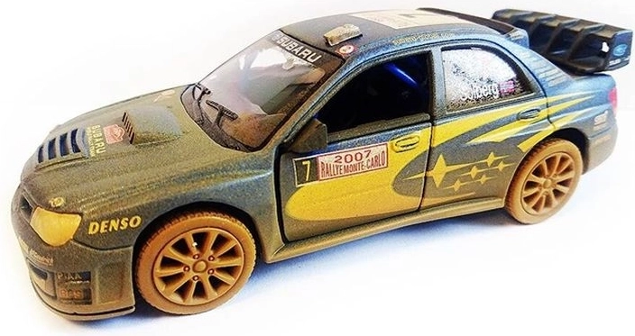 Subaru Impreza WRC 2007 maastiku automudel 1:36 avatavate ustega ja pull-back tagasiveoga