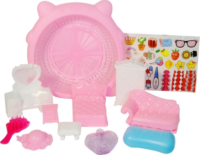 colorful children's furniture set with basket and stickers