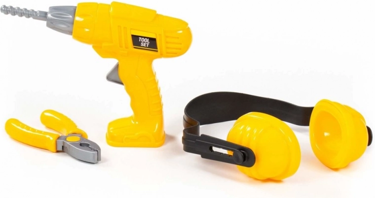 Children’s tool set – drill, hearing protectors and pliers (yellow)