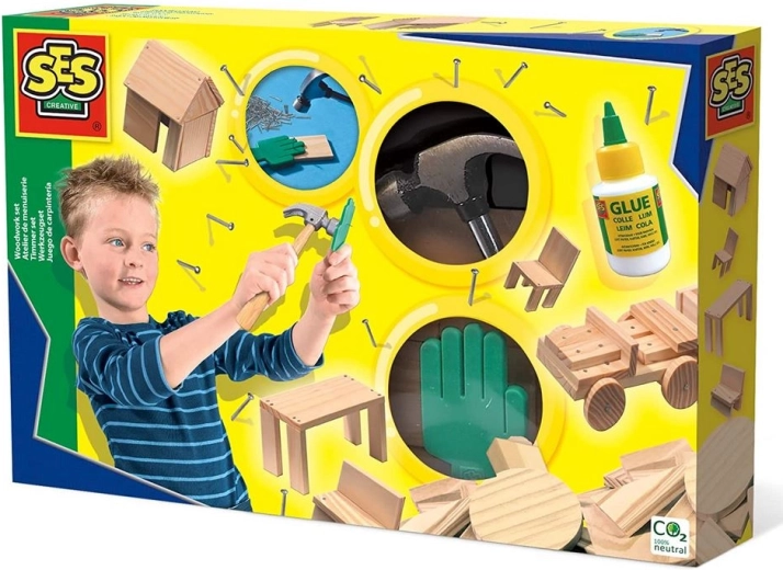 Real tools and wooden parts in one pack