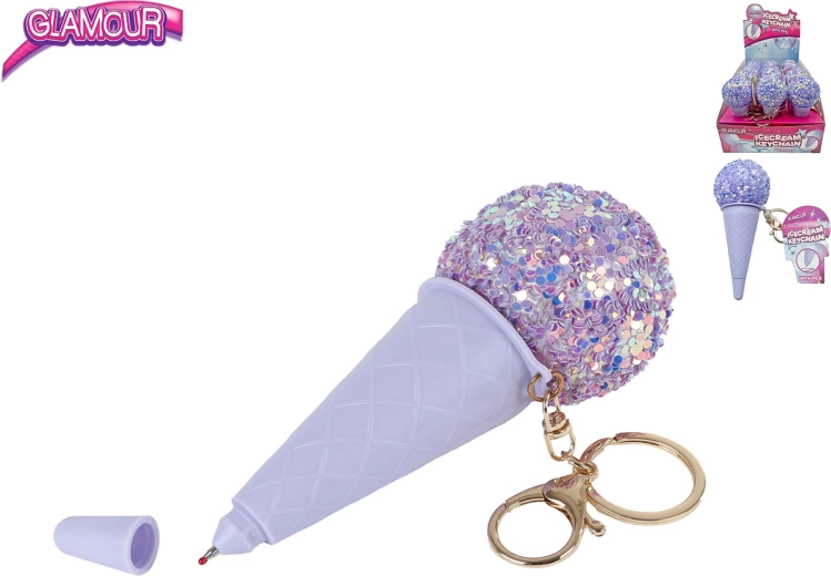 Glamour ice cream keychain with pen, purple