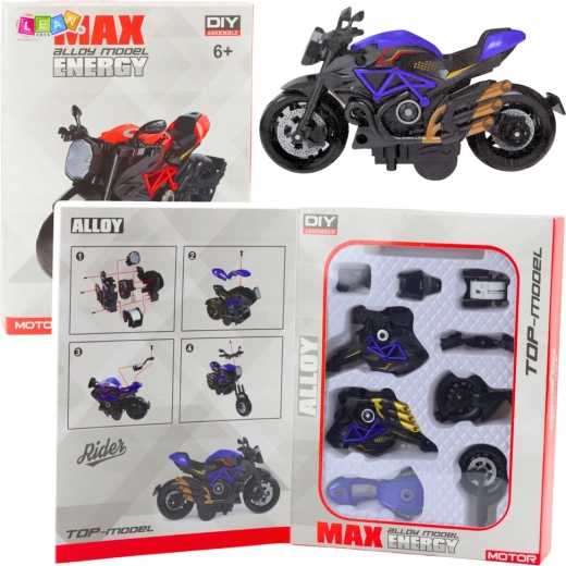 Buildable Motorcycle 1:14, metal-plastic model, black-blue