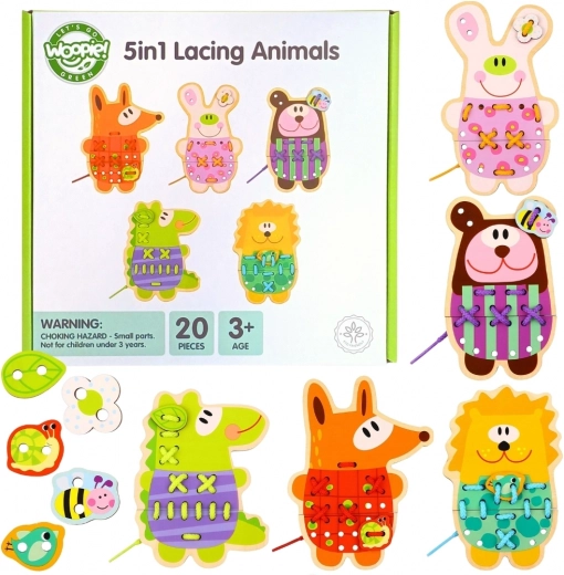 Woopie Green puidust nöörimise loomad 5-in-1