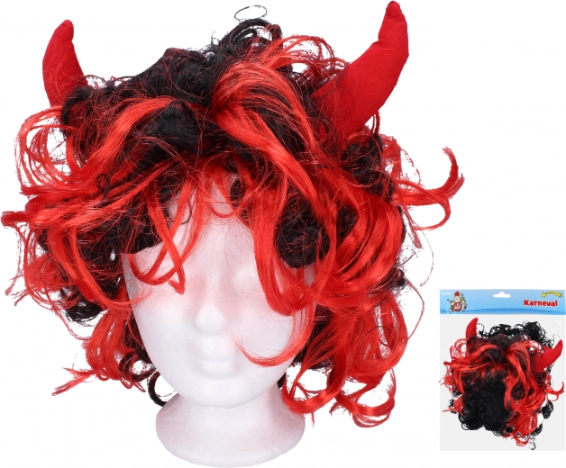 Wig with Red Horns for Devils and She-Devils