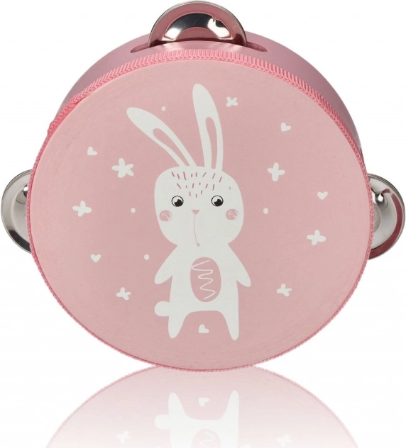 Pink kids' tambourine with bunny, 13 cm