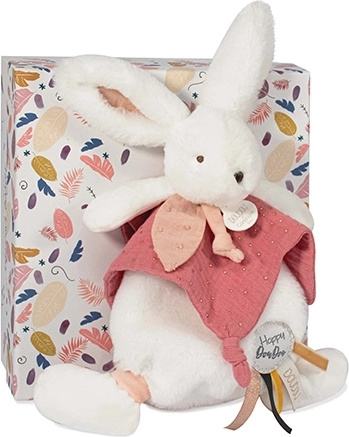 Doudou kinkekomplekt – plüüsjänes kaisutekiga 25 cm, vanaroosa