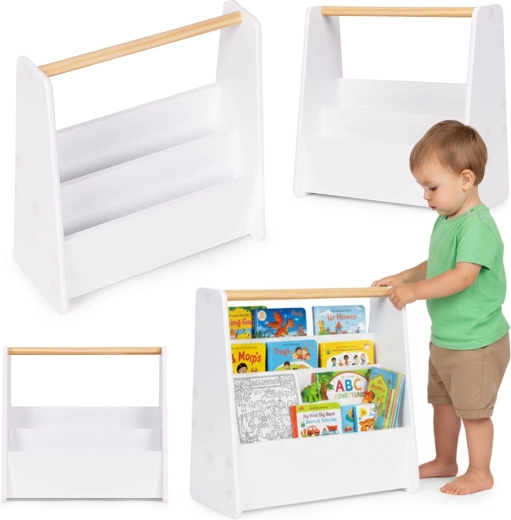 Montessori laste raamaturiiul 3-tasandiline raamaturest valge ECOTOYS