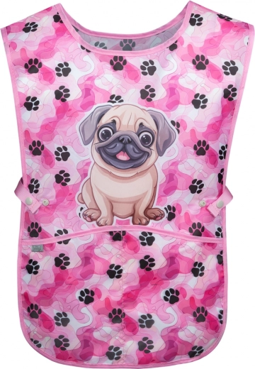 Kids’ paw-print apron with pug – wipeable and practical