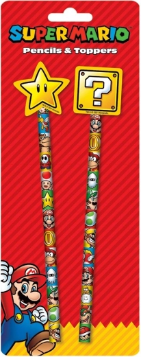 School pencil set with erasers and toppers Super Mario