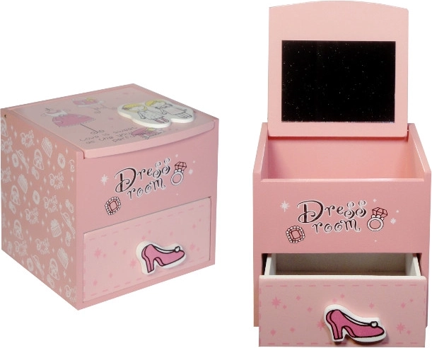 Wooden jewelry box with mirror – pink