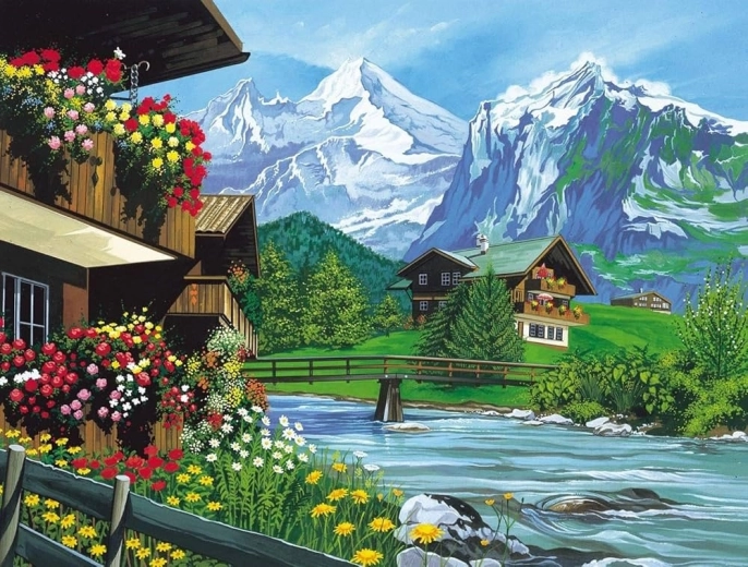 Norimpexi teemantmaal “Mägimajake” 30 × 40 cm