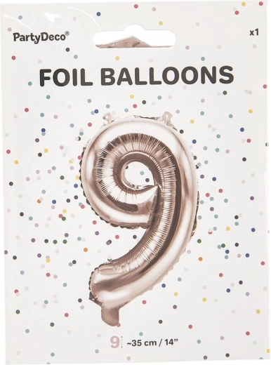 Foil balloon number 9 pearly pink 35 cm