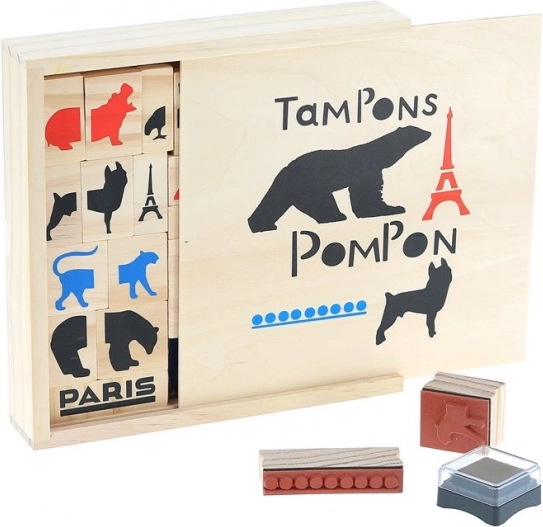 Puidust templid POMPON TOYS – loovkomplekt 23 tk tindipatjadega