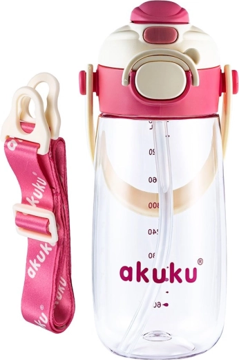 Akuku school bottle with straw 480 ml pink