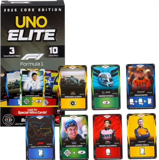 UNO Elite Formula 1 2025 kaardimängud – laiendav Booster Pack