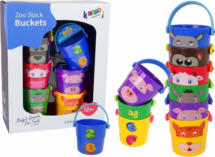 Colorful Buckets with Animals Pyramid