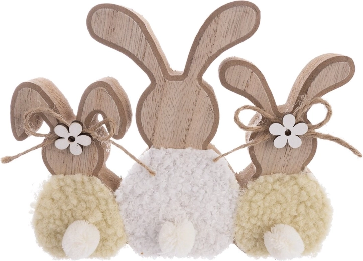 Decorative wooden and plush bunny 18 cm, yellow-white