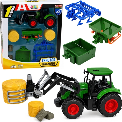 Talukomplekt: traktor esilaaduri ja palliklambritega 1:24