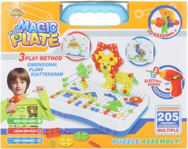Screw-building set with drill and case, 205 pieces