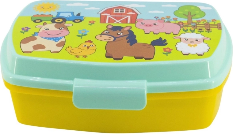 Cheerful farm motif on the lid