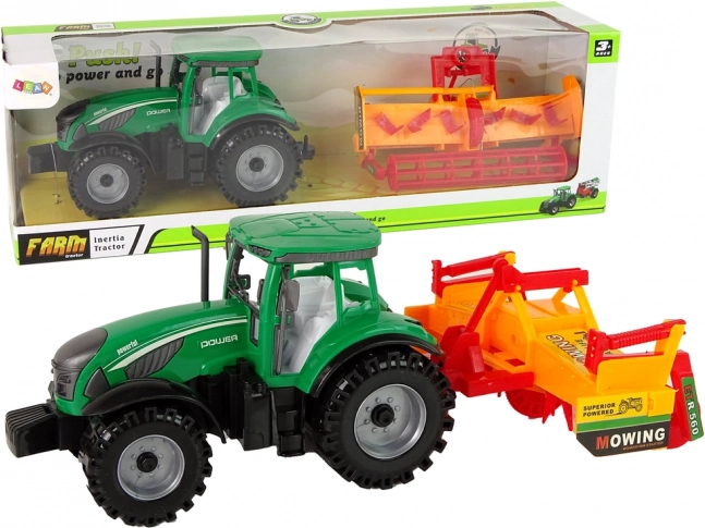 Roheline traktor oranži kultivaatoriga – inertsiga komplekt lastele