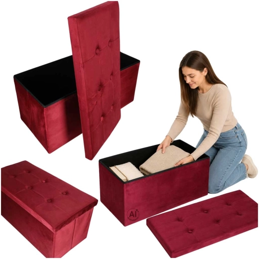 Kokkupandav veluurpindadega pink/tumba panipaigaga, bordoopunane 77 × 38 × 37 cm – 1 tk