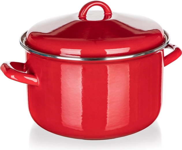 Emailpott kaanega 24 cm 5,9 l Milton punane