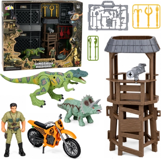 Dinosauruste uurimisbaas torni, puuri, figuuride ja tarvikutega