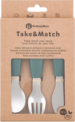 Petite&Mars roostevabast terasest laste söögiriistade komplekt Take&Match misty green 12m+