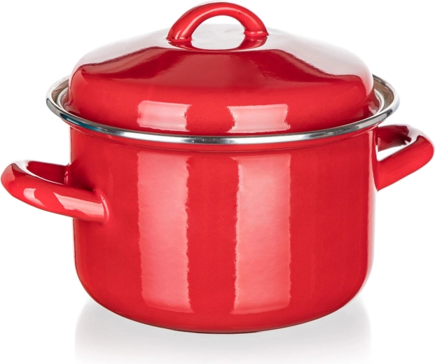 Enamelled pot with lid 2 l, 16 cm, Milton, red