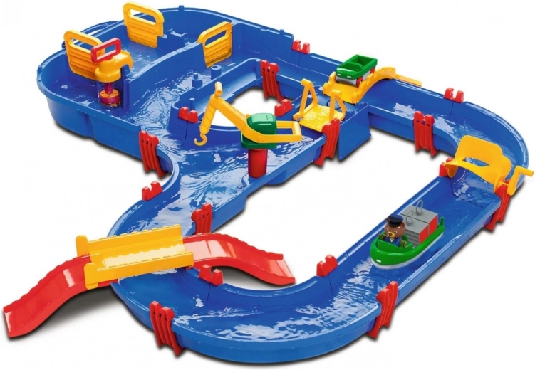 Large water playset with folding bridge