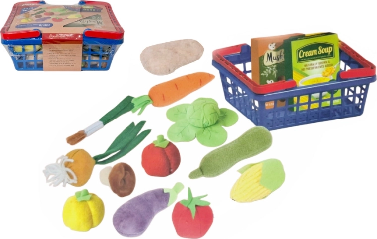 Plüüsköögikomplekt toiduainetega ostukorvis