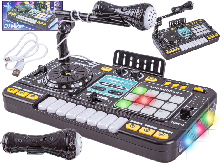 Laste DJ-konsool mikrofoni ja LED-taustvalgustusega