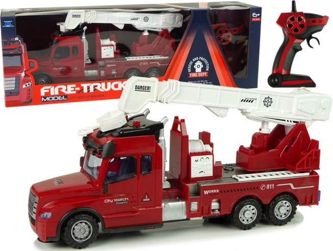 RC Fire Truck with Crane 2.4 GHz with Lights and Sounds – Red