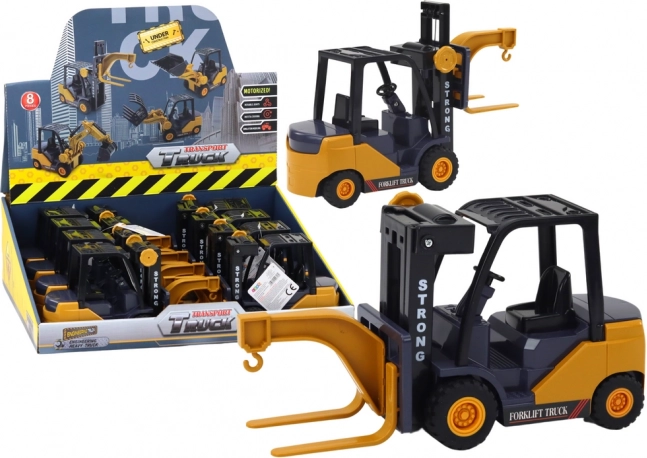 Children's forklift with hook and friction drive yellow