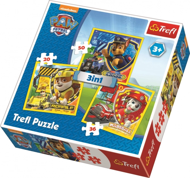 Trefl puzzle 3 in 1 Paw Patrol – Marshall, Rubble and Chase