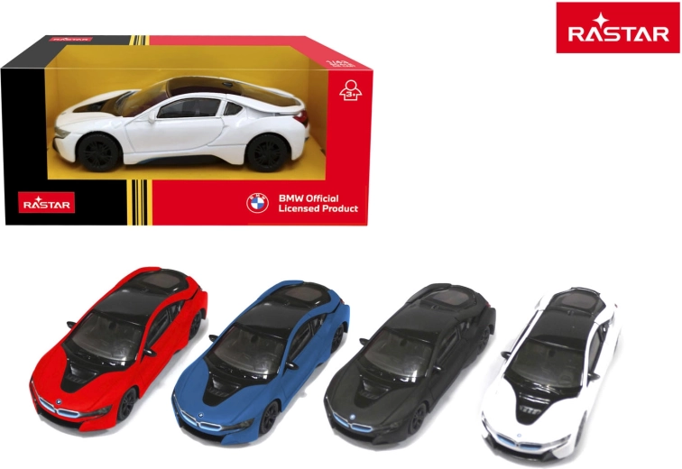 Rastar metallist automudel BMW i8 1:43 valge