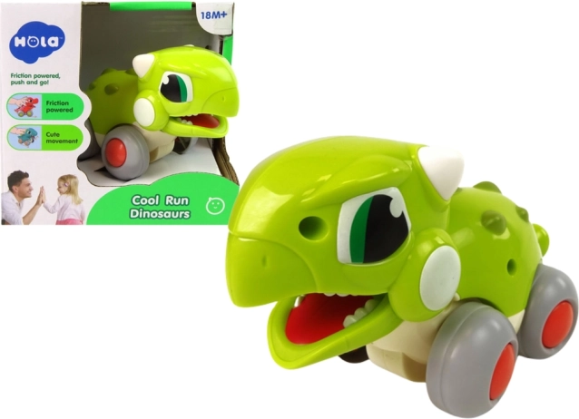 Green push-and-go dinosaur on wheels – toy for kids