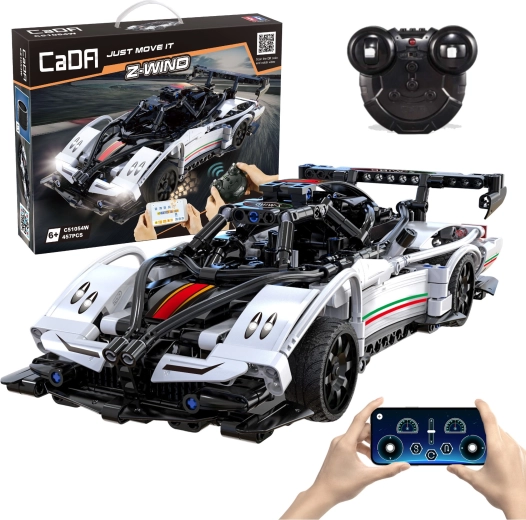 CaDA RC võidusõiduauto Z-Wind ehituskomplekt, valge, 457 detaili, Dual Mode