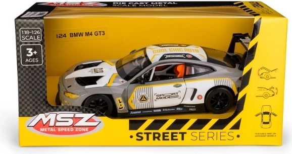 MSZ BMW M4 GT3 metallmudel mõõtkavas 1:24, hõbe-hall