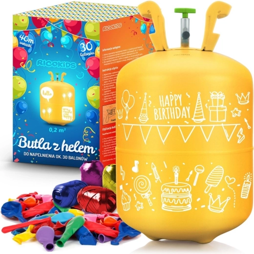 Ricokids helium cylinder 0.20 m³ with balloons and ribbon