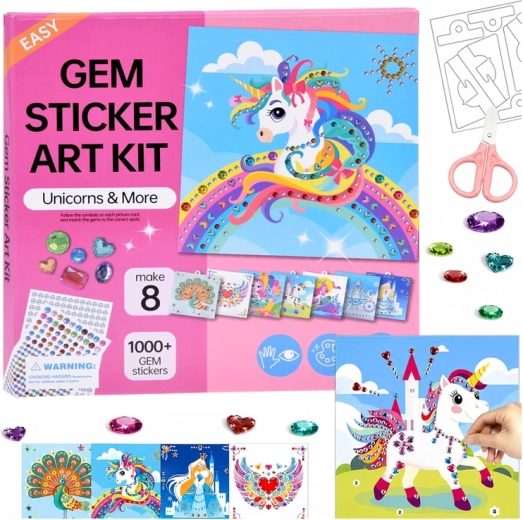 Children’s diamond mosaic decorating set with crystals (8 pictures)