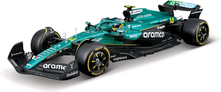 Bburago Aston Martin AMR25 2025 #14 Fernando Alonso – F1 mudel 1:24 akrüülkastis