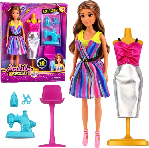 Anlily Fashion Designer – doll with sewing machine and tailor’s mannequin 30 cm