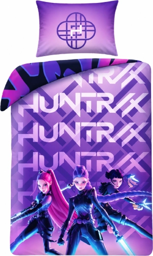 Kahepoolne voodipesu K-Pop Demon Hunters Huntrix ja Saja Boys, lilla